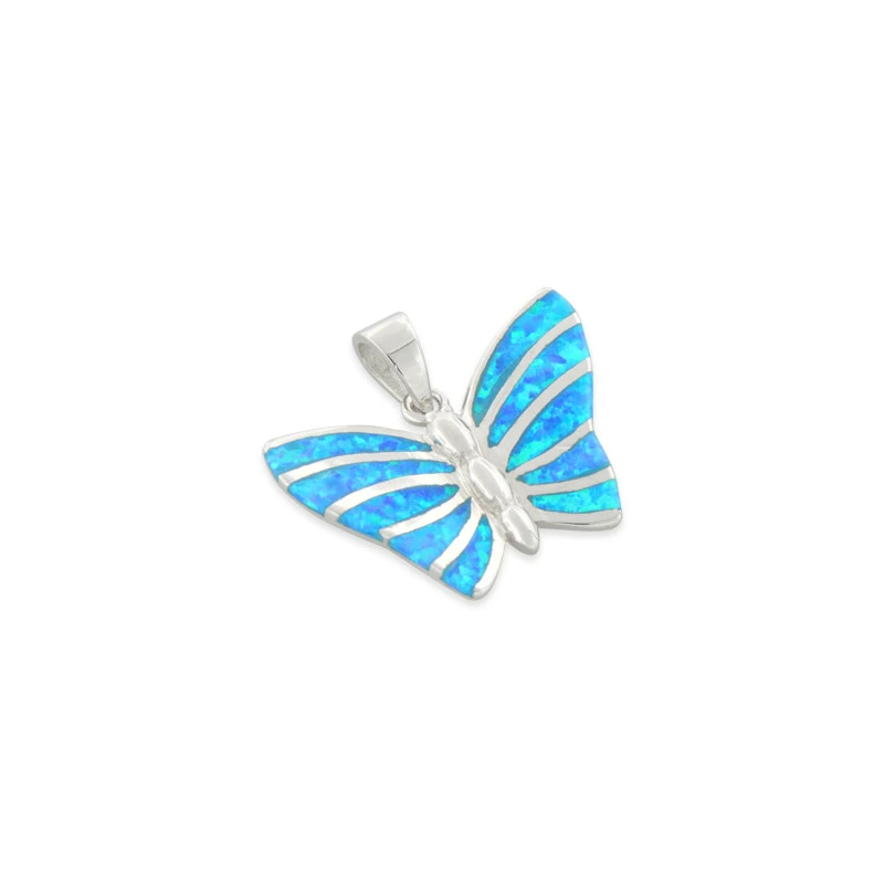 Sommerfugl Opal Smykke Vedhæng Med Blå Opal Sten 925 Sterling Sølv Rhodium Belægning
