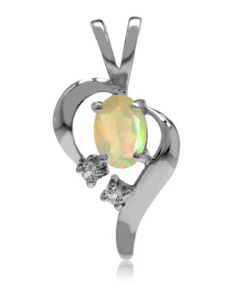 Vedhæng Hjerte Med Opal Topas 23mm Kæde