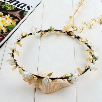 Blomsterkrans Med Blomster Guld Hvid