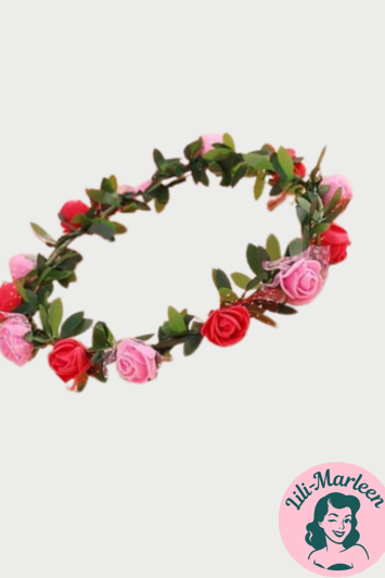 Blomsterkrans Med Roser Lyserød Rød