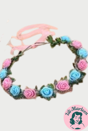 Blomsterkrans Med Roser Pink   Blå