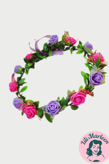 Blomsterkrans Med Roser Pink Lilla