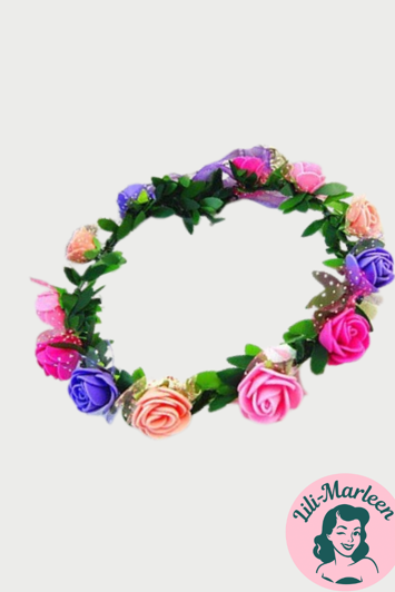 Blomsterkrans Med Roser Pink Peach Lilla