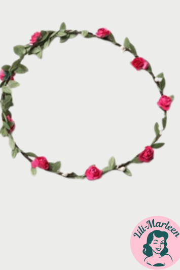 Blomsterkrans Med Små Pink Roser Perler Bladranke