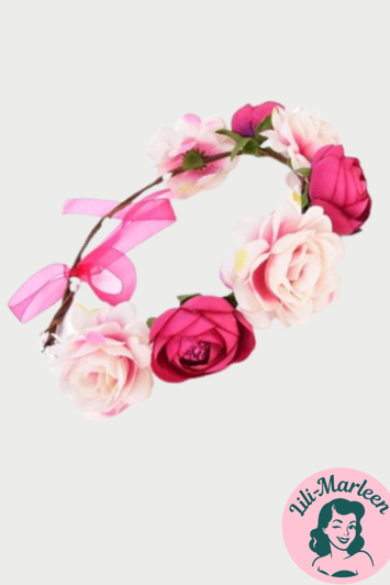 Blomsterkrans Med Store Blomster Cerise Hvid