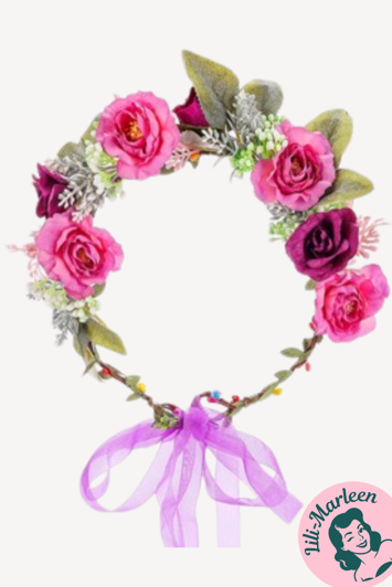 Blomsterkrans Mørk Gammelrosa Med Pink Bånd Deluxe