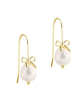 Bow   Pearls Earhook  Golden