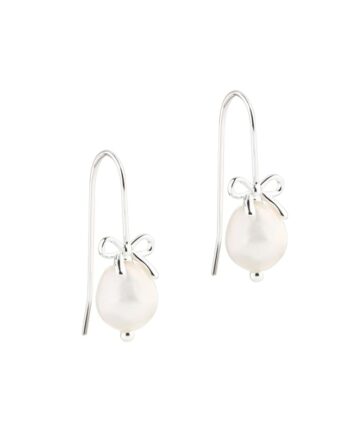 Bow   Pearls Earhook  Silver