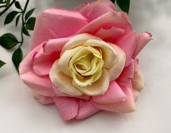 Deluxe Hårrose Stofrose Hårklips Brochepin Rosa Creme