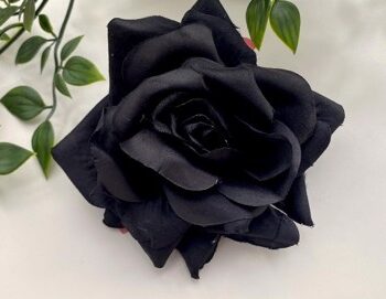 Deluxe Hårrose Stofrose Hårklips Brochepin Sort