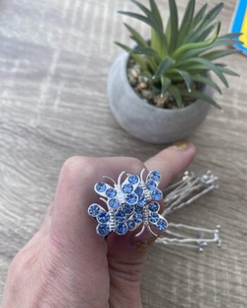 Hårnåle Med Lyseblå Sommerfugle Søde Hårnåle Med Glitrende Sten Stk