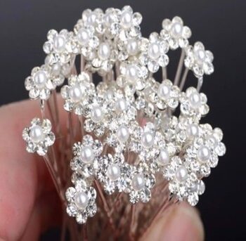 Hårnåle Med Små Perler Diamanter Blomst Stk