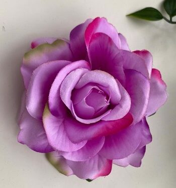 Hårrose Stofrose Hårklips Brochepin Lilla Med Stref Grøn Pink