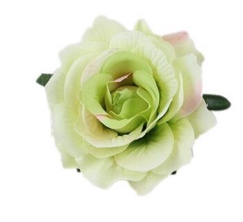 Hårrose Stofrose Hårklips Brochepin Lys Grøn Med Rosa Skær