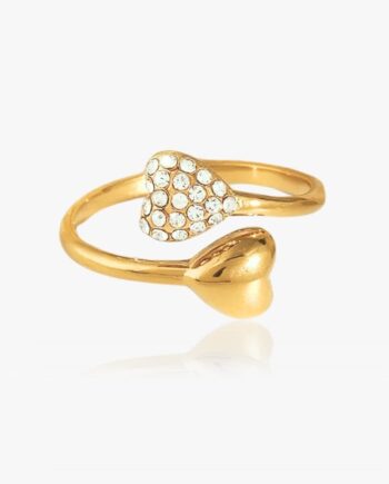 Hjerte Ring Med Sten 18k Guldbelagt 18k Guldbelagt Justerbar