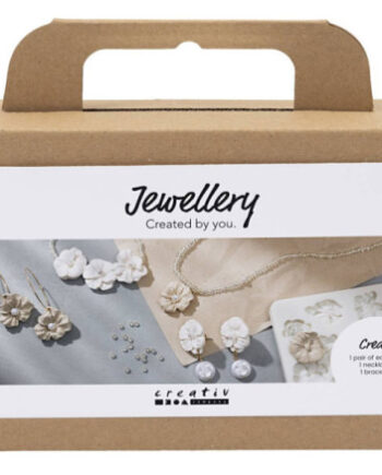 Mini Diy Kit Smykker øreringe Armbånd Halskæde Med Blomsterdesign Beige Lys Pudder Varm Beige