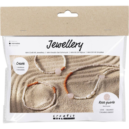 Mini Diy Kit Smykker Rosakvartshalskæde Armbånd