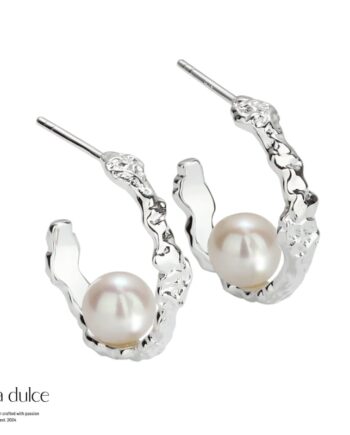 Ruffle Pearl Hoop  Silver