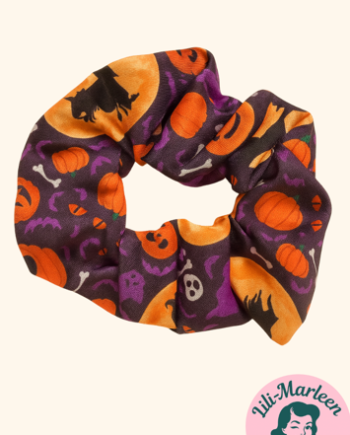Scrunchi Halloween Orange Med Skelet Spindelvæv Stjerner