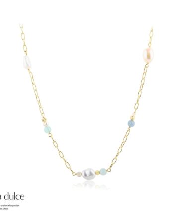 Sky Blue Pearl Necklace  Golden