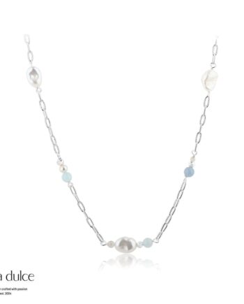 Sky Blue Pearl Necklace  Silver