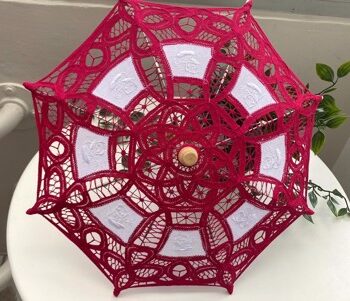 Sol Paraply Brudepige Parasol Hvid Hot Pink Lille