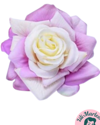 Stofrose Deluxe Hvid Lilla Rose Hårklips Brochepin